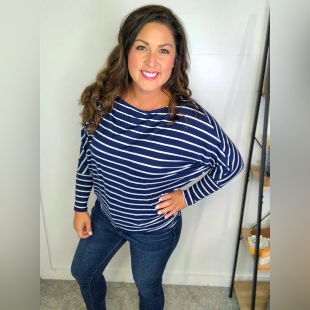 Reborn J Navy and White Striped Blouse